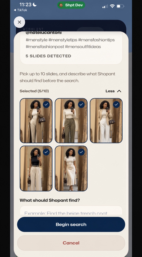 Shopant slide selection for a fashion post.