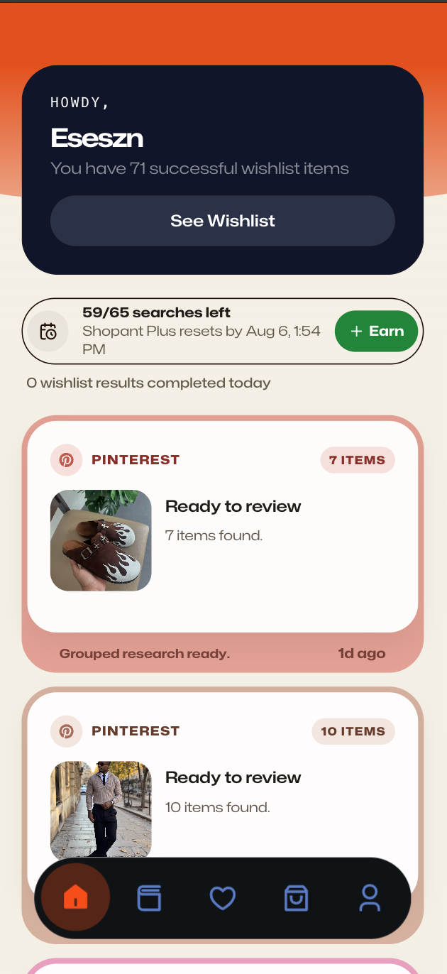 Shopant product stash overview.