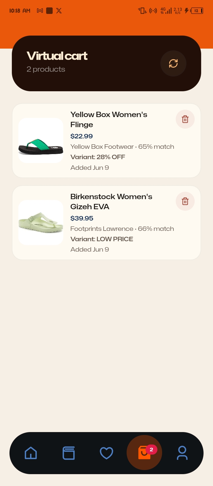 Shopant virtual cart containing product selections.